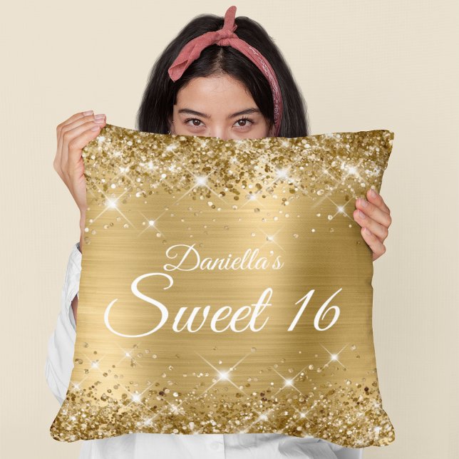 Almofada Brilhante Dourado brilhante e foil Sweet 16 (Sweet Sixteen Birthday Gift)