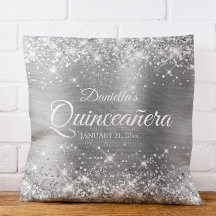 Brilhante Glitter e Folha de Quinceañera Prateada