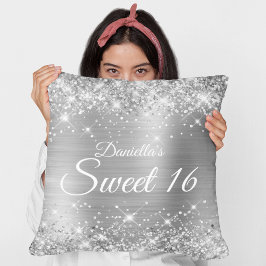 Almofada Brilhante Glitter Prateado e Doce 16 Anos