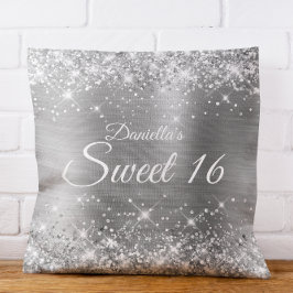 Almofada Brilhante Glitter Prateado e Doce 16 Anos