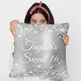 Almofada Brilhante Glittery Folha de Prata Glam Sweet 16