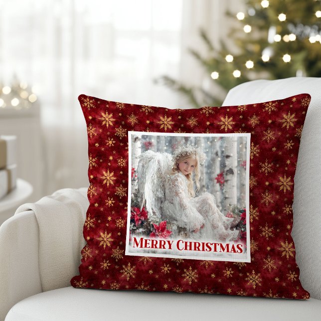 Almofada Brilhante Presente de Natal em Vermelho Dourado An (Bright Angelic Red Gold Christmas Pillow Gift)