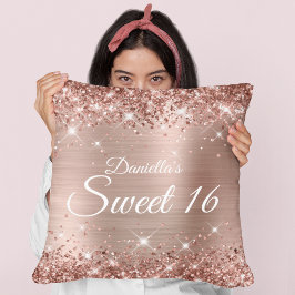 Almofada Brilhante Rosa Dourado Brilho e Folha Doce 16