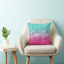 Almofada Brilho de Luxo Turquesa Rosa Quente Ombre Glitter