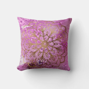 Almofada Brilho Dourado de Lave de Aquarela Rosa Quente