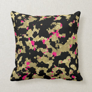 Almofada Brilho Dourado Preto Rosa Quente Abstrato Descasca