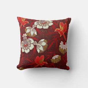 Almofada Brilho Dourado vermelho das flores do pássaro de