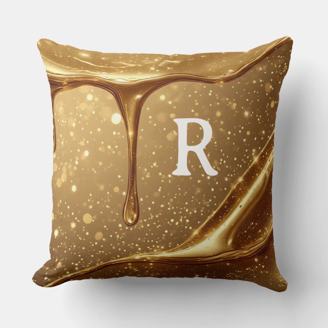 Almofada Brilho Drip Liquid Gold Bokeh Luxo Glamour (Frente)