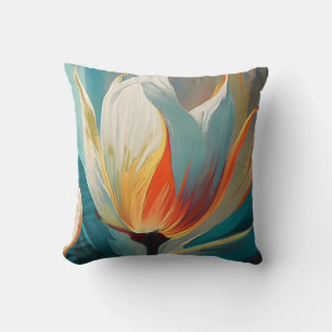 Almofada Brilho Floral Abstrato em Turquesa e Laranja