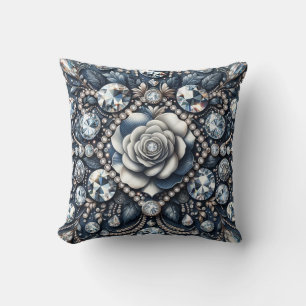 Almofada Brilho Glam Denim & Diamantes Jóias Rosa