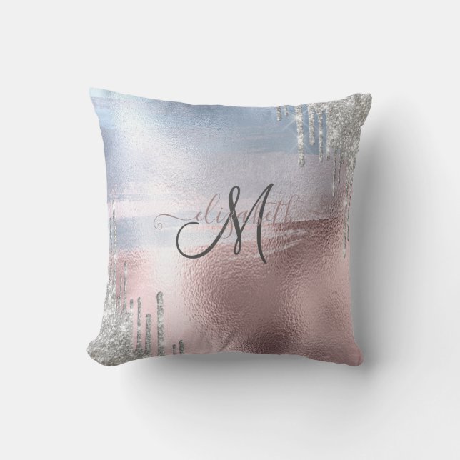 Almofada Brilho Prateado Pingando Dourado Rosa Azul Metálic (Frente)