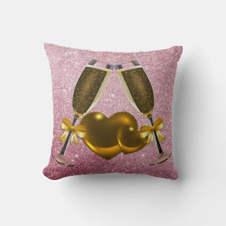 Almofada Brinde de Champanhe Corações Duplos Cor-de-Rosa Ci