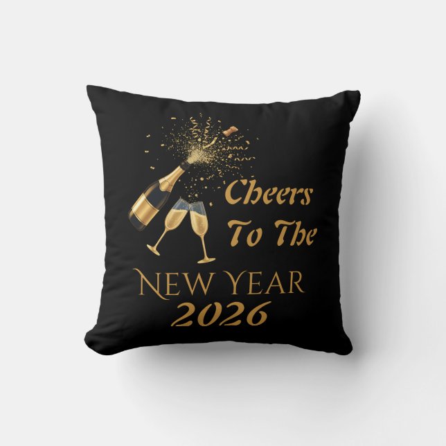 Almofada Brinde de Champanhe Dourado Ano Novo (Frente)