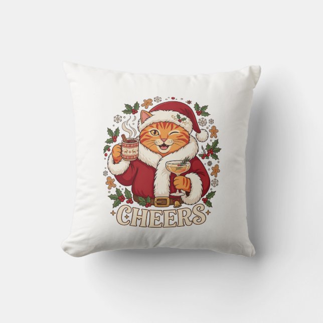 Almofada Brinde Natal Gato Laranja Chapéu do Papai Noel Beb (Frente)
