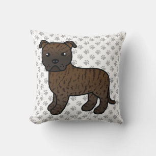 Almofada Brindle English Staffie Cute Cartoon Dog & Paws