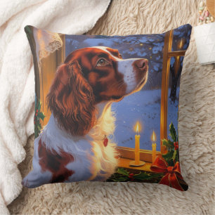 Almofada Brittany Spaniel com Luzes de Natal Feriado 