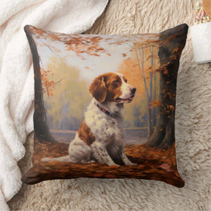 Almofada Brittany Spaniel no Outono Folhas Caídas Inspiram