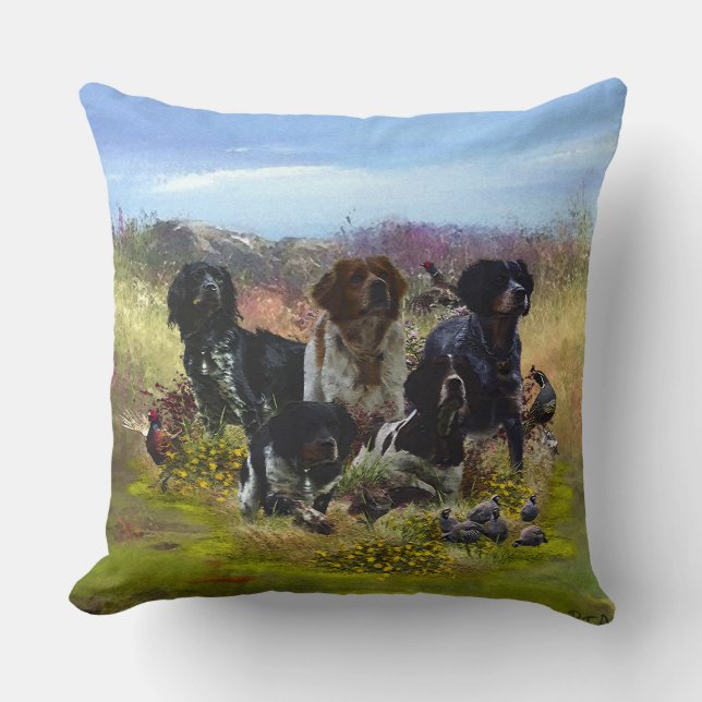 Almofada Brittany Spaniels, Travesseiro decorativo de caça  (Frente)