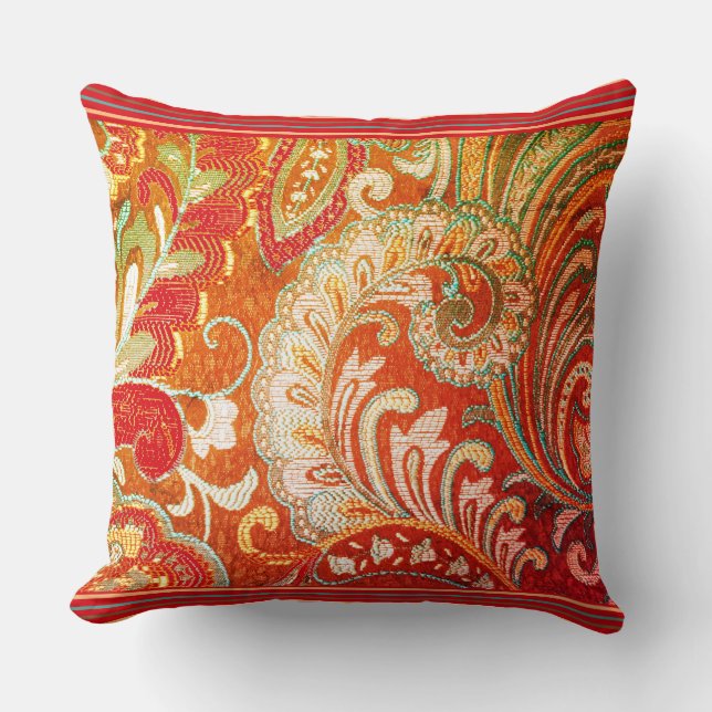 Almofada Brocade Amarelo-Laranja Vermelho (Frente)