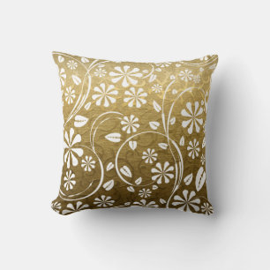 Almofada Brocade Dourada, deposição de padrão floral branco