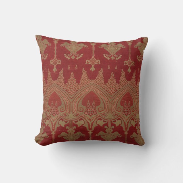 Almofada Brocade Elegante de Damask Dourado Burgundy (Frente)