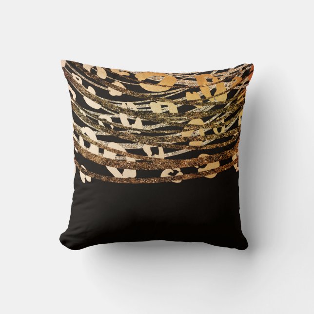 Almofada Bronze Dourado Preto Estampa Glam Leopardo Guepard (Frente)
