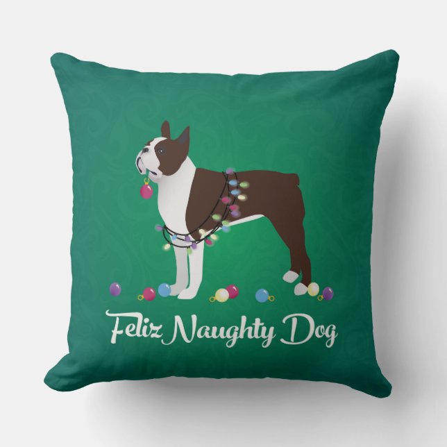 Almofada Brown Boston Terrier Feliz Design Naughn (Frente)