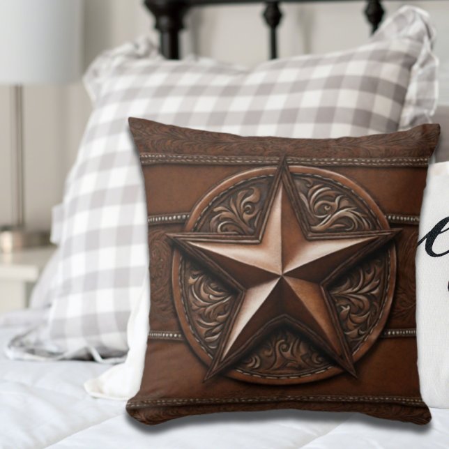 Almofada Brown Cowboy Russo Western Country Texas Star (Criador carregado)
