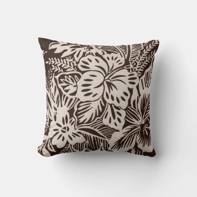 Almofada Brown e hibiscus branco (Frente)