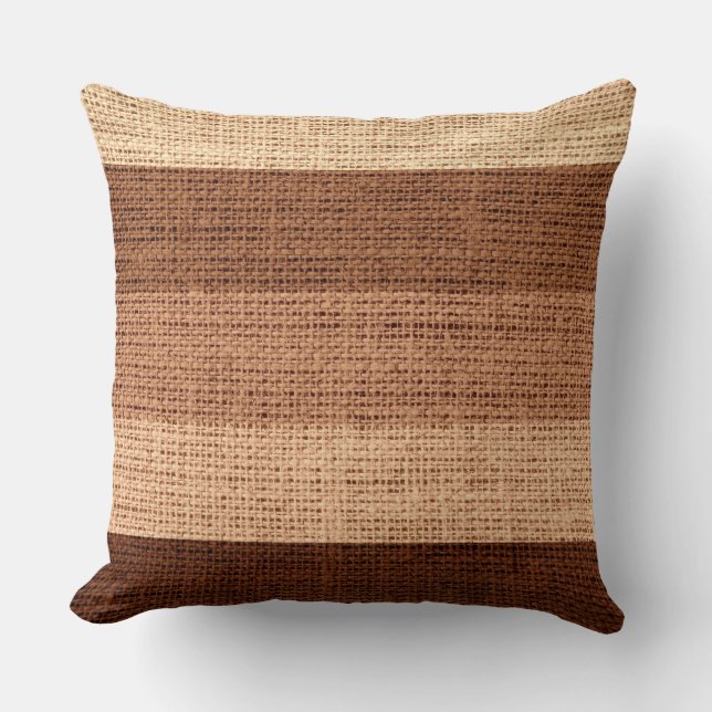 Almofada Brown Stripes Burlap Linen Rustic Jute (Frente)