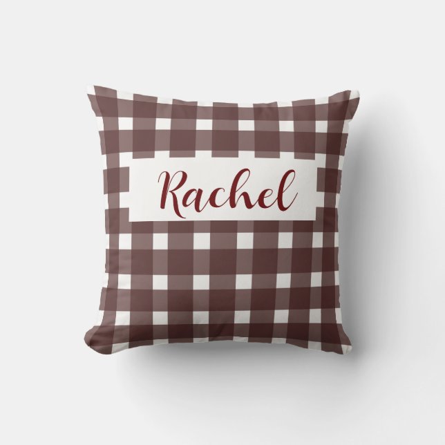 Almofada Brown White Gingham Personalizado (Frente)