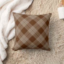 Almofada Brown & White Plaid Throw Pillow 