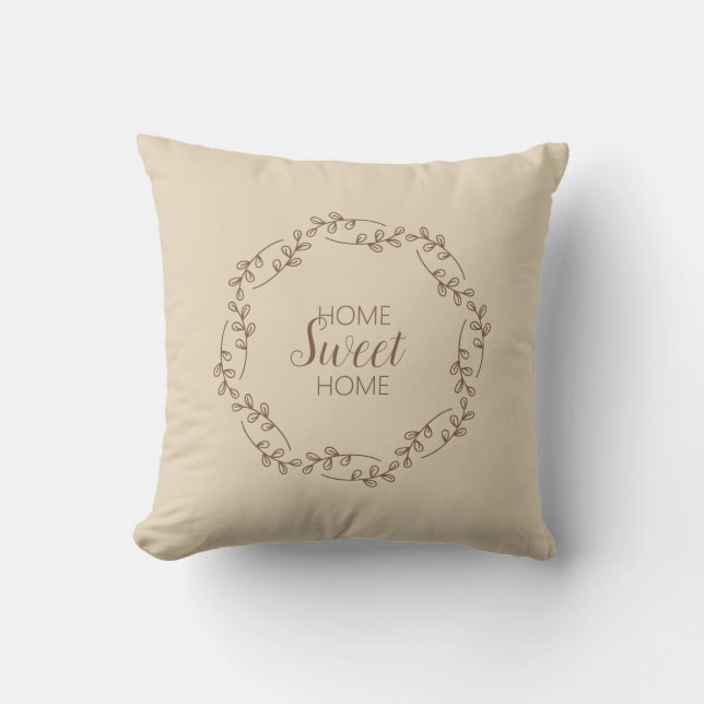 Almofada Brown Wreath Branches with Home Sweet Home Quote (Frente)