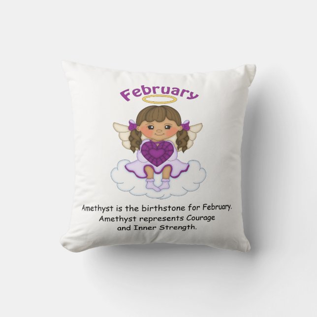 Almofada Brunette do anjo de fevereiro Birthstone (Frente)