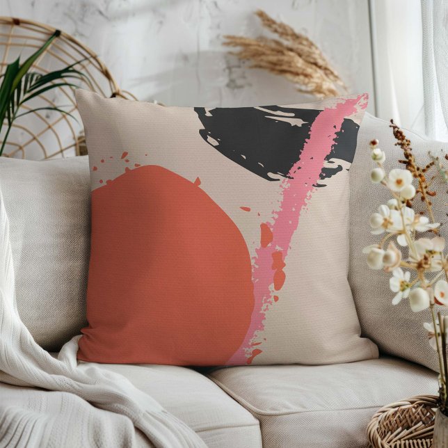 Almofada Brushstrokes modernas - Rosa, Pêssego e Preto em b (Criador carregado)