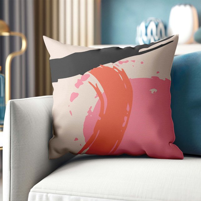 Almofada Brushstrokes modernas - Rosa, Pêssego e Preto em b (Criador carregado)