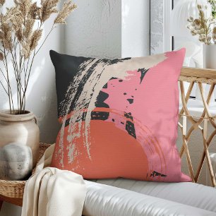 Almofada Brushstrokes modernas - Rosa, Pêssego e Preto em b
