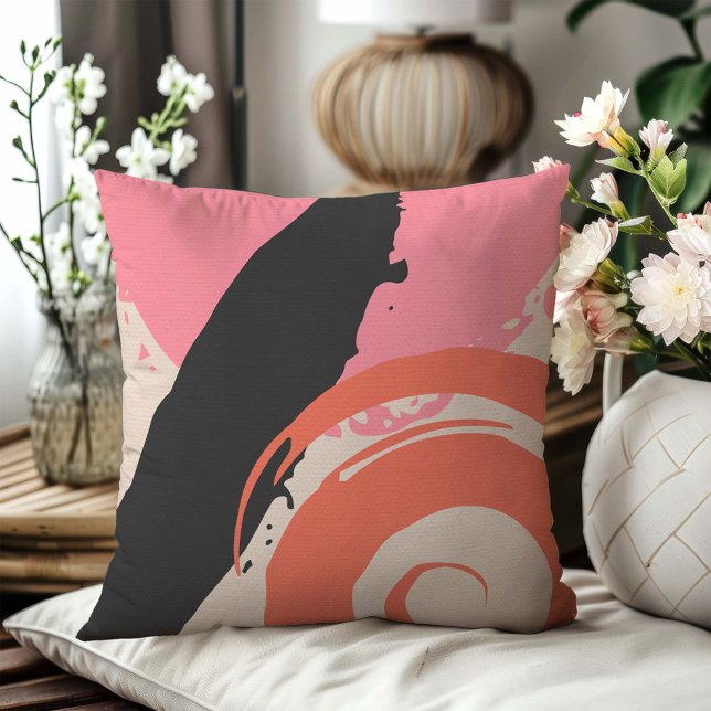 Almofada Brushstrokes modernas - Rosa, Pêssego e Preto em b (Criador carregado)