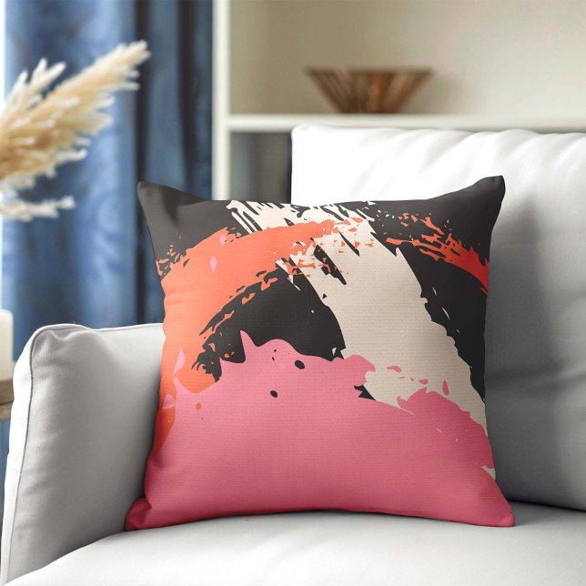 Almofada Brushstrokes modernas - Rosa, Pêssego e Preto em b (Criador carregado)