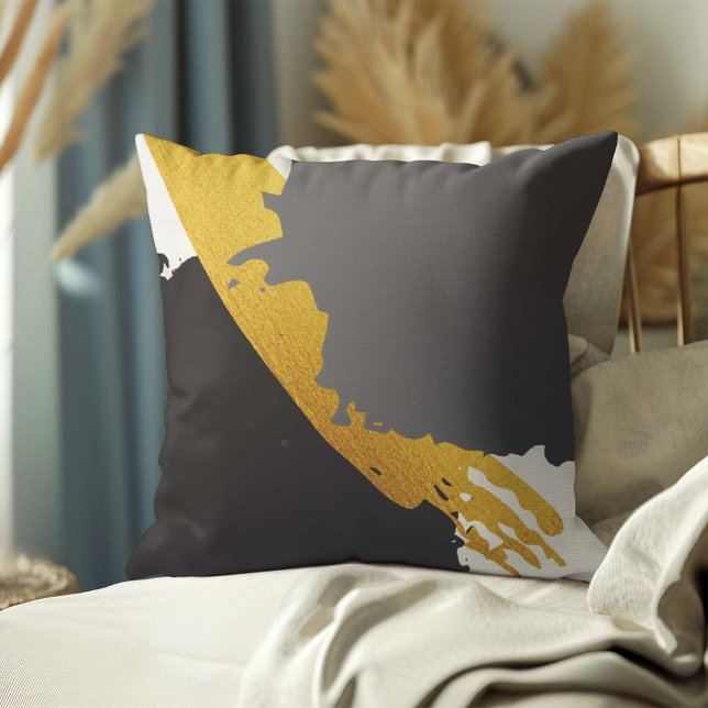 Almofada Brushstrokes modernos - Dourado, Cinza e Preto (Criador carregado)