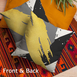 Almofada Brushstrokes modernos - Dourado, Cinza e Preto