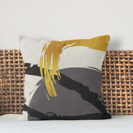 Almofada Brushstrokes modernos - Dourado, Cinza e Preto