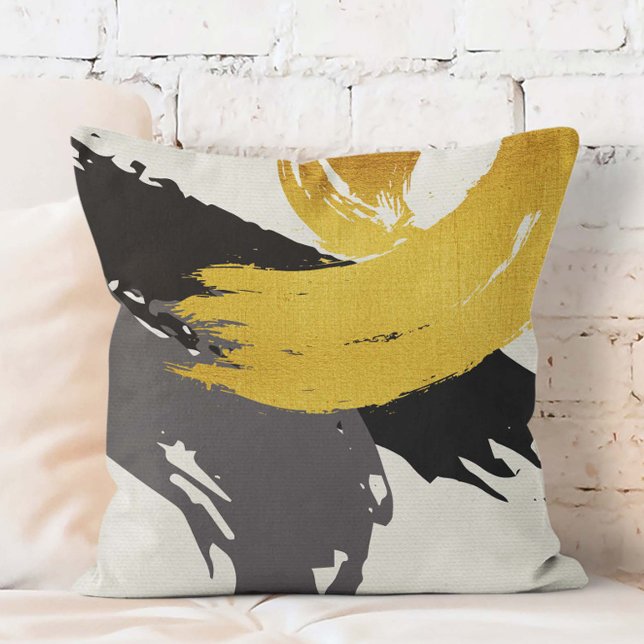 Almofada Brushstrokes modernos - Dourado, Cinza e Preto (Criador carregado)