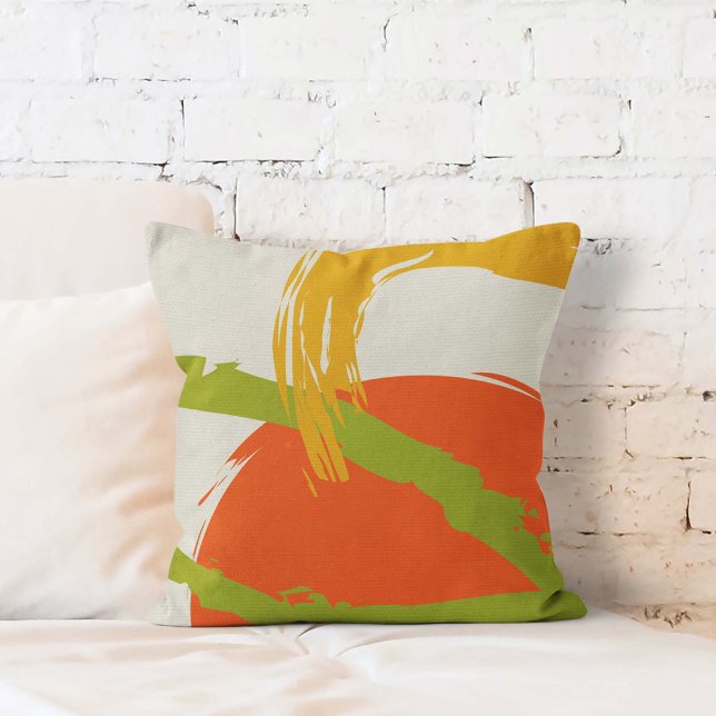 Almofada Brushstrokes Modernos - Laranja, Verde e Amarelo (Criador carregado)