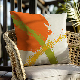 Almofada Brushstrokes Modernos - Laranja, Verde e Amarelo