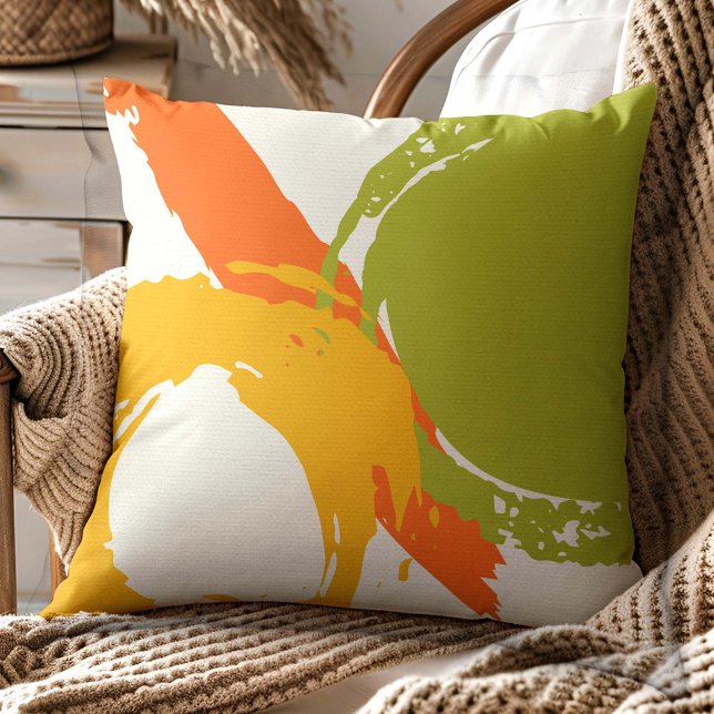 Almofada Brushstrokes Modernos - Laranja, Verde e Amarelo (Criador carregado)