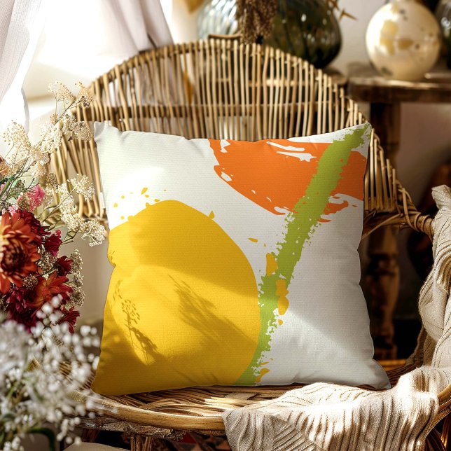 Almofada Brushstrokes Modernos - Laranja, Verde e Amarelo (Criador carregado)
