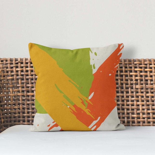 Almofada Brushstrokes Modernos - Laranja, Verde e Amarelo (Criador carregado)