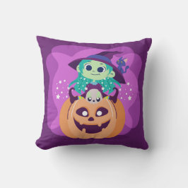 Almofada Bruxa Bonita de Halloween em Pumpkin e Gato Louco