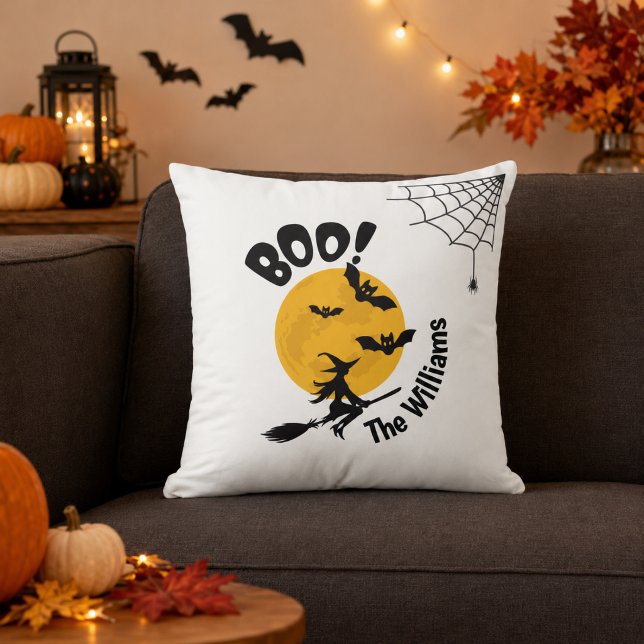 Almofada Bruxa Boo Personalizada, Morcegos e Lua Cheia no H (Criador carregado)